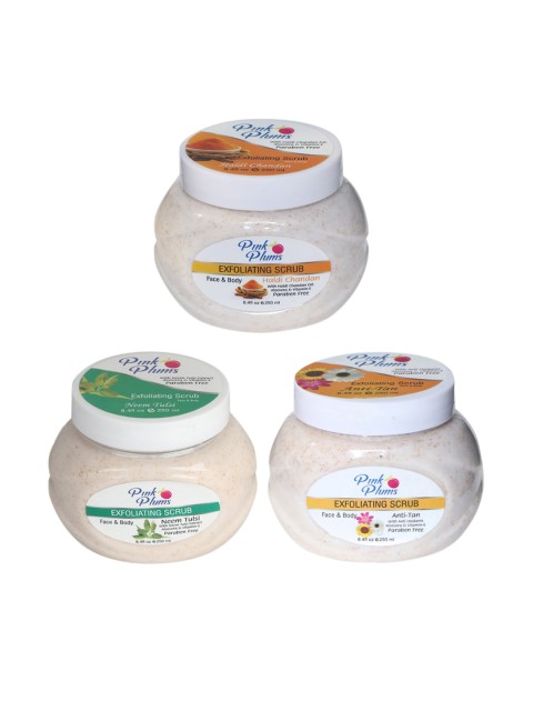 Pink Plums Set of 3 Haldi Chandan Neem Tulsi Anti-Tan Face & Body Exfoliating Scrubs, Off white
Pink Plums Set of 3 Haldi Chandan Neem Tulsi Anti-Tan Face & Body Exfoliating Scrubs, Off white