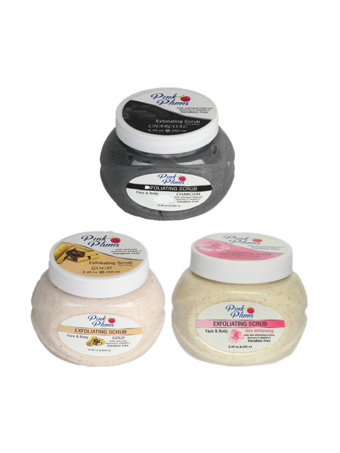 Pink Plums Set of 3 Charcoal Gold Skin Whitening Face & Body Exfoliating Scrubs, Off white
Pink Plums Set of 3 Charcoal Gold Skin Whitening Face & Body Exfoliating Scrubs, Off white