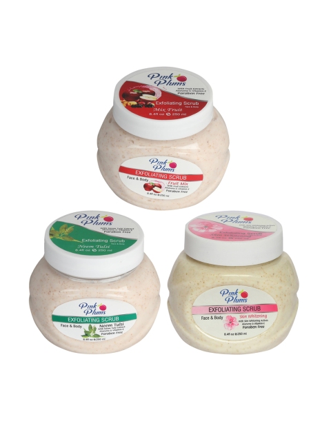 Pink Plums Set Of 3 Paraben Free Fruit Mix Neem & Skin Whitening Exfoliating Scrubs, Multi
Pink Plums Set Of 3 Paraben Free Fruit Mix Neem & Skin Whitening Exfoliating Scrubs, Multi