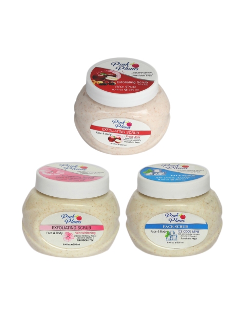 Pink Plums Set of 3 Fruit Mix Ice Cool Mint Skin Whitening Face & Body Exfoliating Scrubs, Multi
Pink Plums Set of 3 Fruit Mix Ice Cool Mint Skin Whitening Face & Body Exfoliating Scrubs, Multi