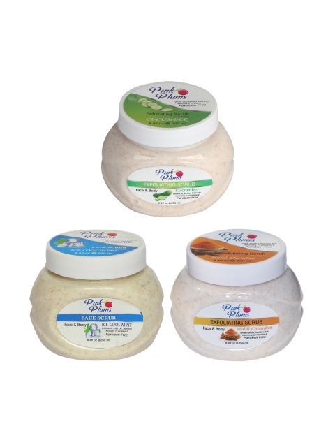 Pink Plums Cucumber-Haldi Chandan-Ice Cool Mint Face & Body Exfoliating Scrubs 750 ml, Beige
Pink Plums Cucumber-Haldi Chandan-Ice Cool Mint Face & Body Exfoliating Scrubs 750 ml, Beige