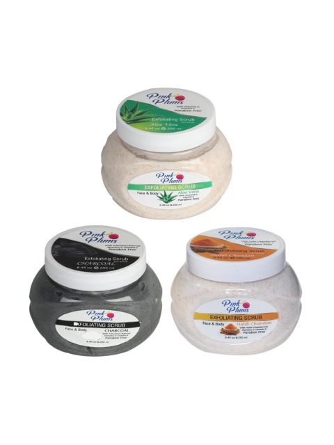 Pink Plums Set of 3 Aloevera Charcoal Haldi Chandan Face & Body Exfoliating Scrubs, Multi
Pink Plums Set of 3 Aloevera Charcoal Haldi Chandan Face & Body Exfoliating Scrubs, Multi