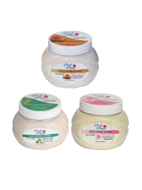 Pink Plums Set of 3 Haldi Chandan Neem Tulsi-Skin Whitening Face & Body Exfoliating Scrubs, Off white
Pink Plums Set of 3 Haldi Chandan Neem Tulsi-Skin Whitening Face & Body Exfoliating Scrubs, Off white