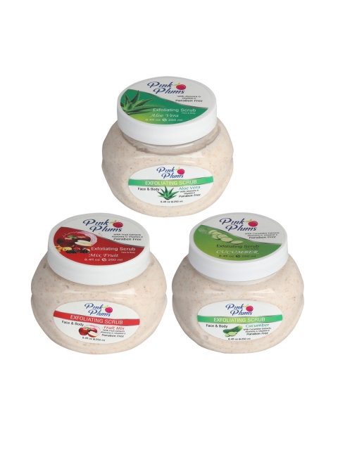 Pink Plums Set of 3 Aloevera Cucumber Fruit Mix Face & Body Exfoliating Scrubs, Off white
Pink Plums Set of 3 Aloevera Cucumber Fruit Mix Face & Body Exfoliating Scrubs, Off white