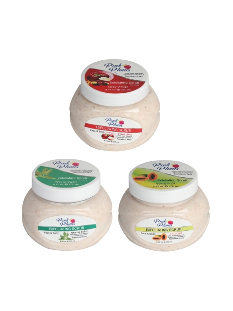Pink Plums Set of 3 Fruit Mix Neem Tulsi Papaya Face & Body Exfoliating Scrubs, Off white
Pink Plums Set of 3 Fruit Mix Neem Tulsi Papaya Face & Body Exfoliating Scrubs, Off white