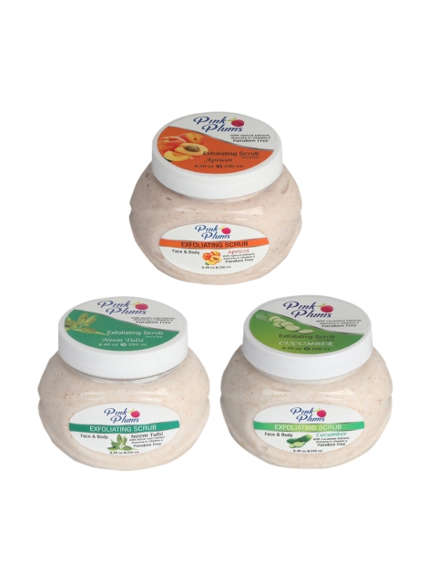 Pink Plums Set of 3 Apricot Cucumber Neem Tulsi Face & Body Exfoliating Scrubs, Off white
Pink Plums Set of 3 Apricot Cucumber Neem Tulsi Face & Body Exfoliating Scrubs, Off white