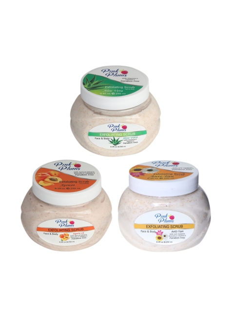 Pink Plums Set of 3 Aloevera Apricot & Anti-Tan Face & Body Exfoliating Scrubs, Off white
Pink Plums Set of 3 Aloevera Apricot & Anti-Tan Face & Body Exfoliating Scrubs, Off white