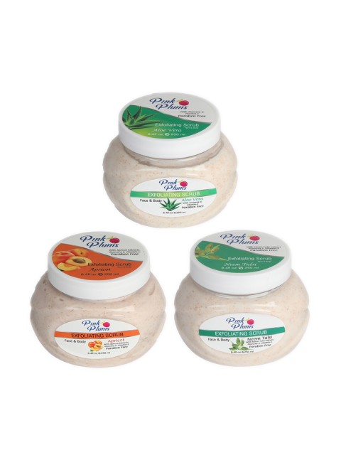 Pink Plums Set of 3 Aloe Vera Apricot & Neem Tulsi Face & Body Exfoliating Scrubs, Multi
Pink Plums Set of 3 Aloe Vera Apricot & Neem Tulsi Face & Body Exfoliating Scrubs, Multi