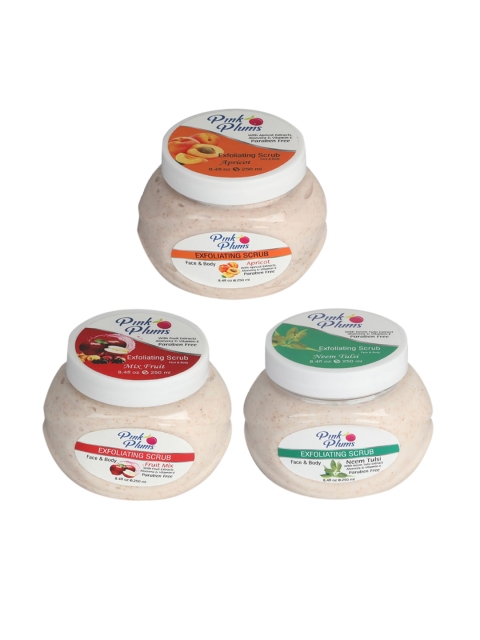Pink Plums Set of 3 Apricot Fruit Mix Neem Tulsi Face & Body Exfoliating Scrub 250ml Each, Multi
Pink Plums Set of 3 Apricot Fruit Mix Neem Tulsi Face & Body Exfoliating Scrub 250ml Each, Multi