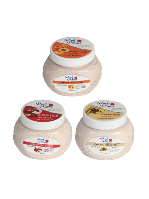 Pink Plums Set of 3 Apricot Fruit Mix & Gold Face & Body Exfoliating Scrubs 250 ml Each, Multi
Pink Plums Set of 3 Apricot Fruit Mix & Gold Face & Body Exfoliating Scrubs 250 ml Each, Multi