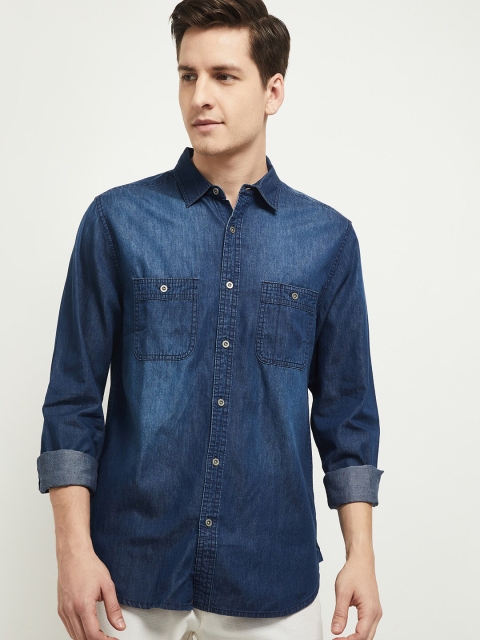 max Men Blue Cotton Faded Casual Shirt