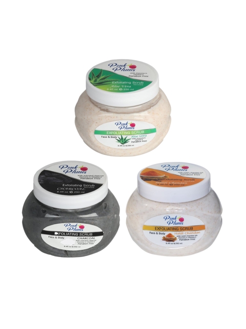 Pink Plums Set of 3 Aloe Vera Charcoal & Haldi Chandan Face & Body Exfoliating Scrubs, Multi
Pink Plums Set of 3 Aloe Vera Charcoal & Haldi Chandan Face & Body Exfoliating Scrubs, Multi