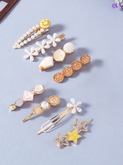 Golden Peacock Women Gold-Toned & White Set Of 8 Embellished Tic Tac Hair Accessory Set
Golden Peacock Women Gold-Toned & White Set Of 8 Embellished Tic Tac Hair Accessory Set