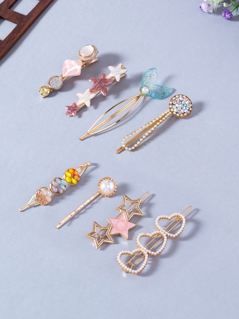 Golden Peacock Women Gold-Toned & Pink Embellished Set of 8 Beaded Hair Accessory Set
Golden Peacock Women Gold-Toned & Pink Embellished Set of 8 Beaded Hair Accessory Set