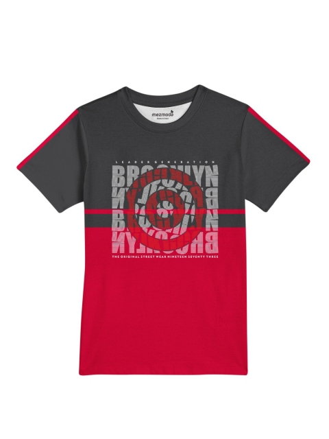mezmoda Boys Red & Grey Printed Dri-FIT T-shirt