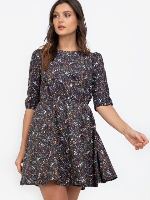ZALORA WORK Black Floral A-Line Dress