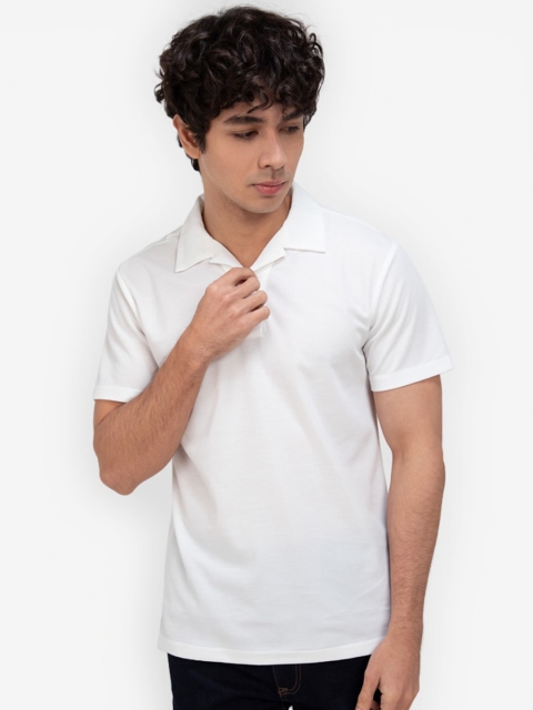 ZALORA BASICS Men White Polo Collar T-shirt