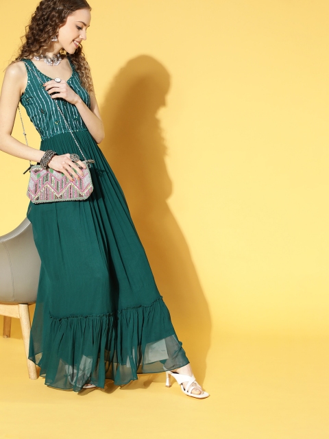 ZOLA Tranquil Teal Georgette Tiered Kurta