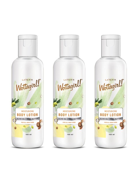 Layerr Wottagirl Set of 3 Olive Oil & Shea Butter Moisturizing Body Lotion 100 ml Each, Off white
Layerr Wottagirl Set of 3 Olive Oil & Shea Butter Moisturizing Body Lotion 100 ml Each, Off white