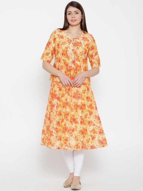 Drama Sisters Women Yellow Handblock Floral Print A-Line Kurta with Ethnic Jacket
Drama Sisters Women Yellow Handblock Floral Print A-Line Kurta with Ethnic Jacket