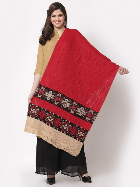 KLOTTHE Women Red & Black Woven Design Woolen Stole
