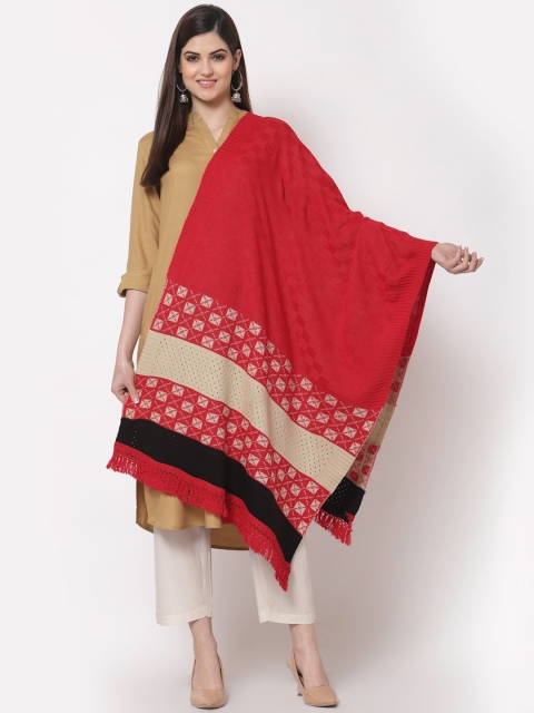 KLOTTHE Women Red & Black Woven Design Stole