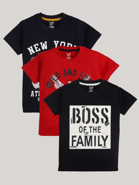 Toonyport Boys Pack-3 Typography Printed T-shirt, Black