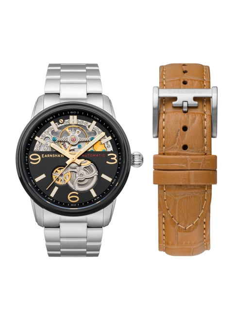 EARNSHAW Men Black Dial & Silver Toned Stainless Steel Bracelet Style Straps Analogue Automatic Motion Watch ES-8178-44
EARNSHAW Men Black Dial & Silver Toned Stainless Steel Bracelet Style Straps Analogue Automatic Motion Watch ES-8178-44