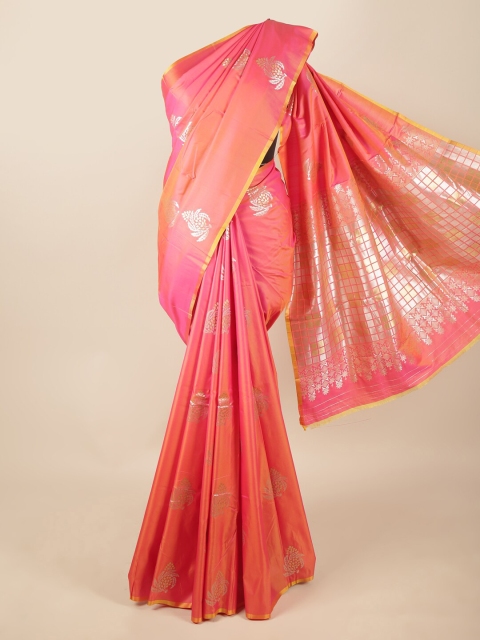 Pothys Coral & Gold-Toned Floral Zari Art Silk Saree