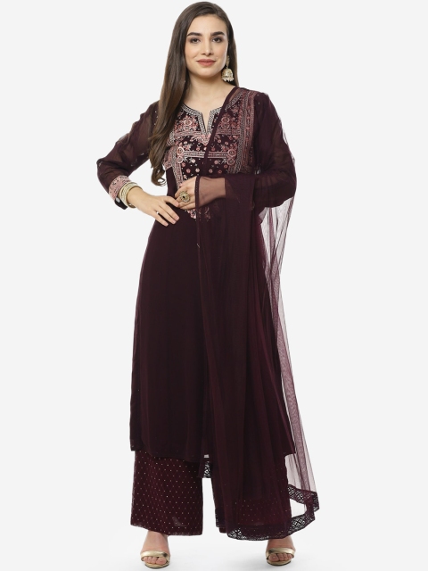Meena Bazaar Women Burgundy Floral Embroidered High Slit Silk Georgette Kurti with Palazzos
Meena Bazaar Women Burgundy Floral Embroidered High Slit Silk Georgette Kurti with Palazzos