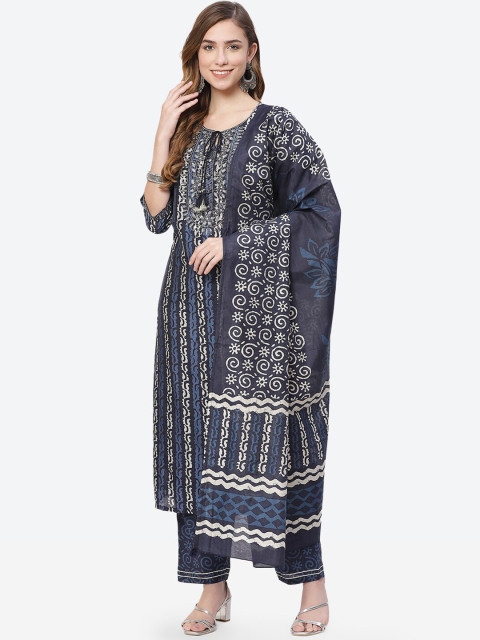 Meena Bazaar Women Navy Blue Embroidered Pure Cotton Kurti with Sharara & With Dupatta
Meena Bazaar Women Navy Blue Embroidered Pure Cotton Kurti with Sharara & With Dupatta
