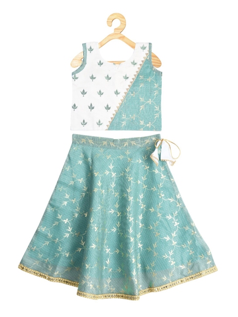 Kinder Kids Girls Green & White Embroidered Semi-Stitched Lehenga & Ready to Wear Blouse
Kinder Kids Girls Green & White Embroidered Semi-Stitched Lehenga & Ready to Wear Blouse