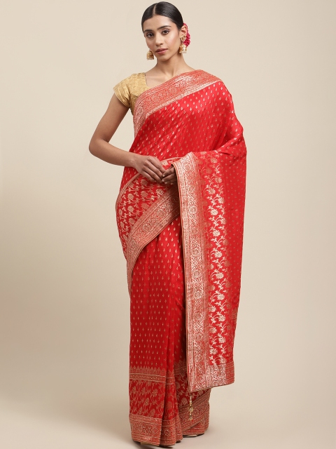 Meena Bazaar Red & Gold Ethnic Motifs Bead and Stones Silk Blend Heavy Work Banarasi Saree
Meena Bazaar Red & Gold Ethnic Motifs Bead and Stones Silk Blend Heavy Work Banarasi Saree