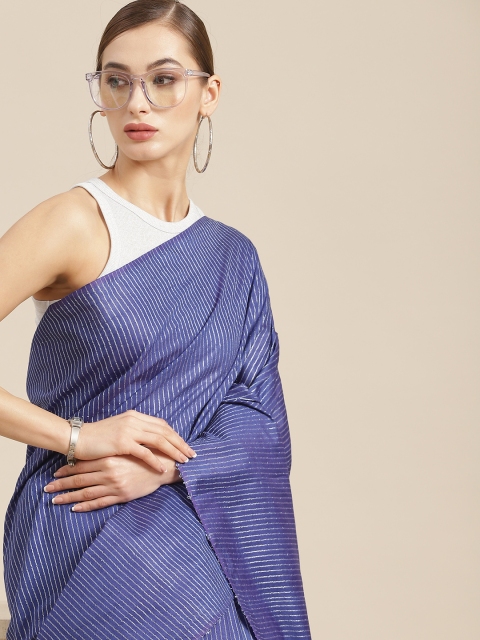 BharatSthali Blue Striped Silk Cotton Handloom Saree