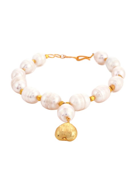 Tistabene Women Rose Gold & White Pearls Beaded With Heart Charm Wraparound Bracelet