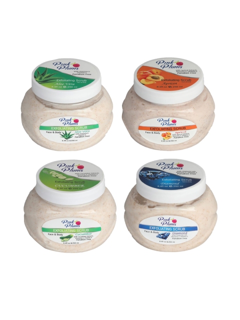 Pink Plums Set of 4 Aloevera Apricot Diamond Cucumber Face & Body Exfoliating Scrub, Multi
Pink Plums Set of 4 Aloevera Apricot Diamond Cucumber Face & Body Exfoliating Scrub, Multi