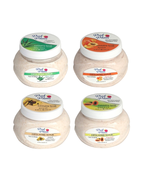 Pink Plums Set of 4 Aloevera Apricot Gold Papaya Face & Body Exfoliating Scrub, Multi
Pink Plums Set of 4 Aloevera Apricot Gold Papaya Face & Body Exfoliating Scrub, Multi