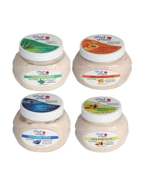 Pink Plums Set of 4 Aloevera Apricot Diamond Papaya Face & Body Exfoliating Scrub, Multi
Pink Plums Set of 4 Aloevera Apricot Diamond Papaya Face & Body Exfoliating Scrub, Multi