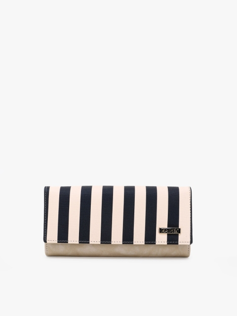 Exotic Women Cream-Coloured & Black Striped PU Two Fold Wallet