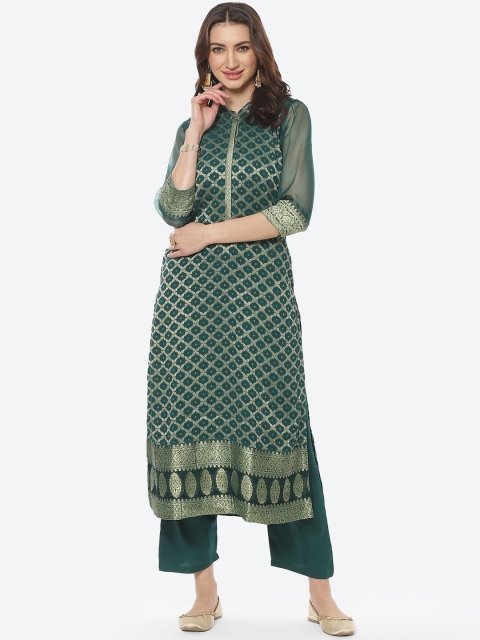Meena Bazaar Women Green Ethnic Motifs Printed Layered Silk Georgette Kurti with Trousers
Meena Bazaar Women Green Ethnic Motifs Printed Layered Silk Georgette Kurti with Trousers