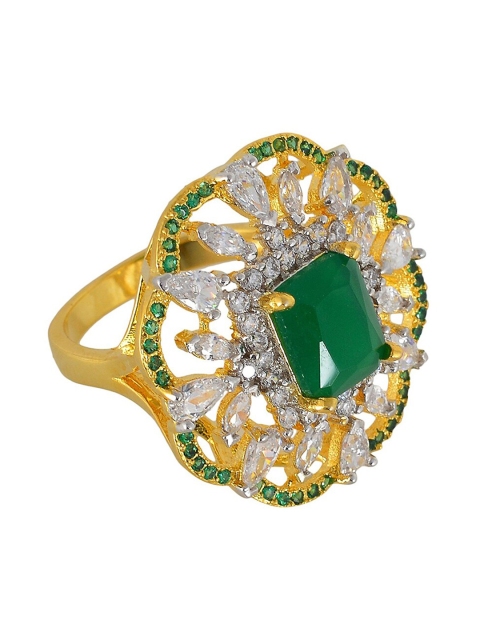 Tistabene Green & Gold-Plated Floral Stones International Diamonds Cocktail Ring