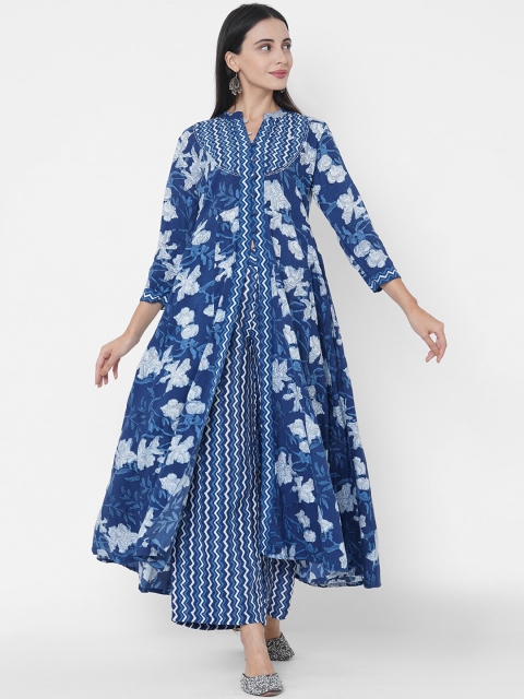 FASHOR Women Blue & White Floral Screen Printed Panelled Pure Cotton Kurta with Palazzos
FASHOR Women Blue & White Floral Screen Printed Panelled Pure Cotton Kurta with Palazzos
