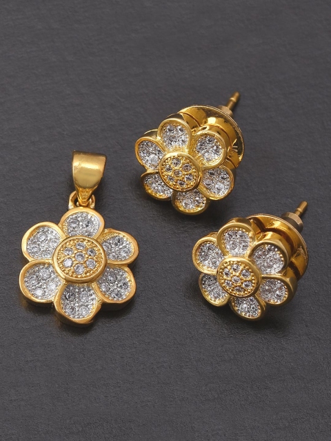 Tistabene Women Gold-Plated & White American Diamonds Studded Floral Pendant Set
Tistabene Women Gold-Plated & White American Diamonds Studded Floral Pendant Set
