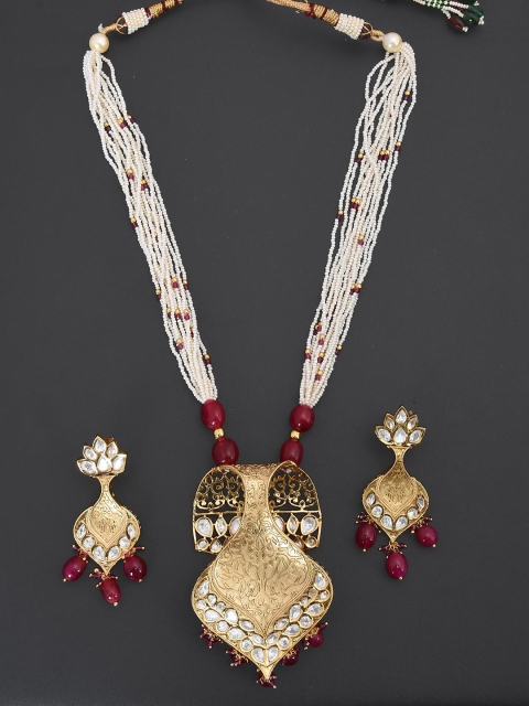 Tistabene Red & Gold-Toned & Plated Traditional Kundan Meena Designer Pendant Set
Tistabene Red & Gold-Toned & Plated Traditional Kundan Meena Designer Pendant Set