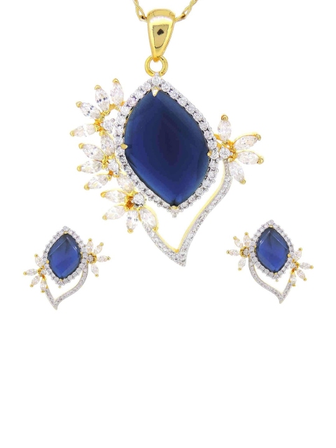 Tistabene Gold-Plated Navy Blue Floral Pendant Set