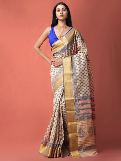 Unnati Silks Brown & Grey Ethnic Motifs Hand Block Printed Silk Cotton Maheshwari Saree
Unnati Silks Brown & Grey Ethnic Motifs Hand Block Printed Silk Cotton Maheshwari Saree