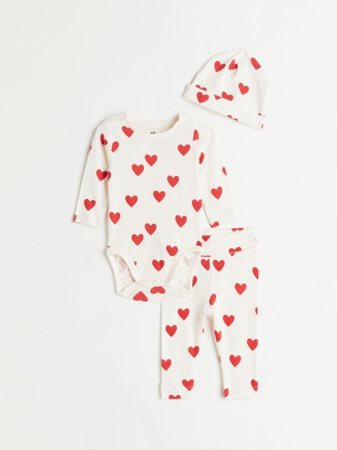 H&M Girls White 3-Piece Cotton Set