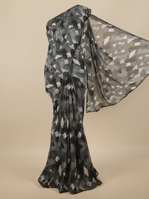 Pothys Grey Abstract Printed Poly Chiffon Saree