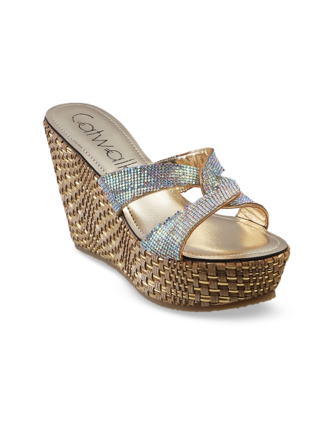 Catwalk Women Silver-Toned & Gold-Toned Embellished Wedge Heels