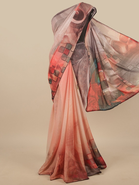 Pothys Pink & Brown Sequinned Saree